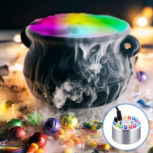 MystiGlow™ 12-LED Mist Maker – Coloured Ultrasonic Mist for Halloween, Décor & Water Features 🎃✨