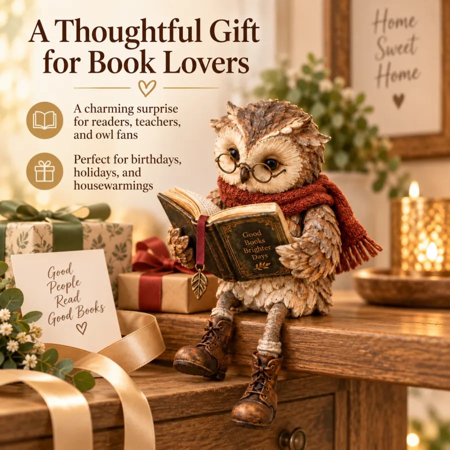 BookHaven™ Reading Owl Decoration | Charming Eye-Catcher for Book Lovers