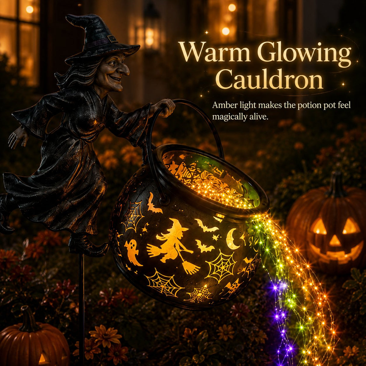HexaGlow™ Halloween Witch Cauldron Garden Light – Magical Colours & Projections for Your Halloween Decorations 🎃✨