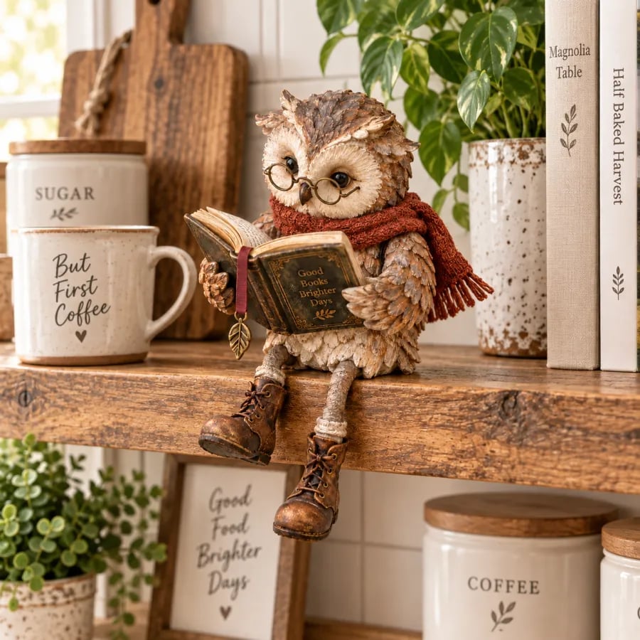 BookHaven™ Reading Owl Decoration | Charming Eye-Catcher for Book Lovers