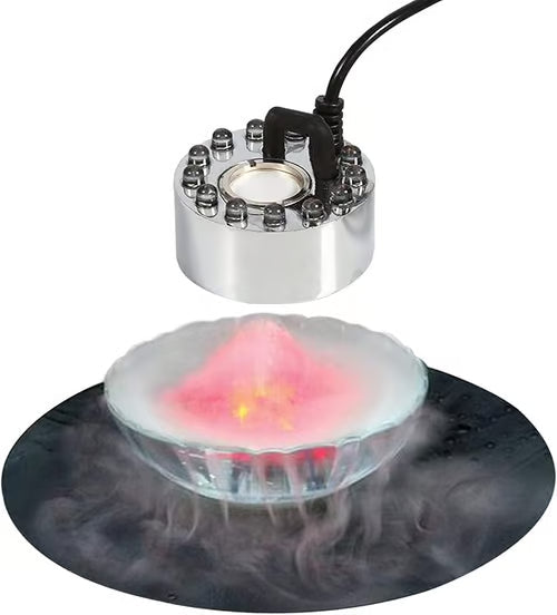 MystiGlow™ 12-LED Mist Maker – Coloured Ultrasonic Mist for Halloween, Décor & Water Features 🎃✨