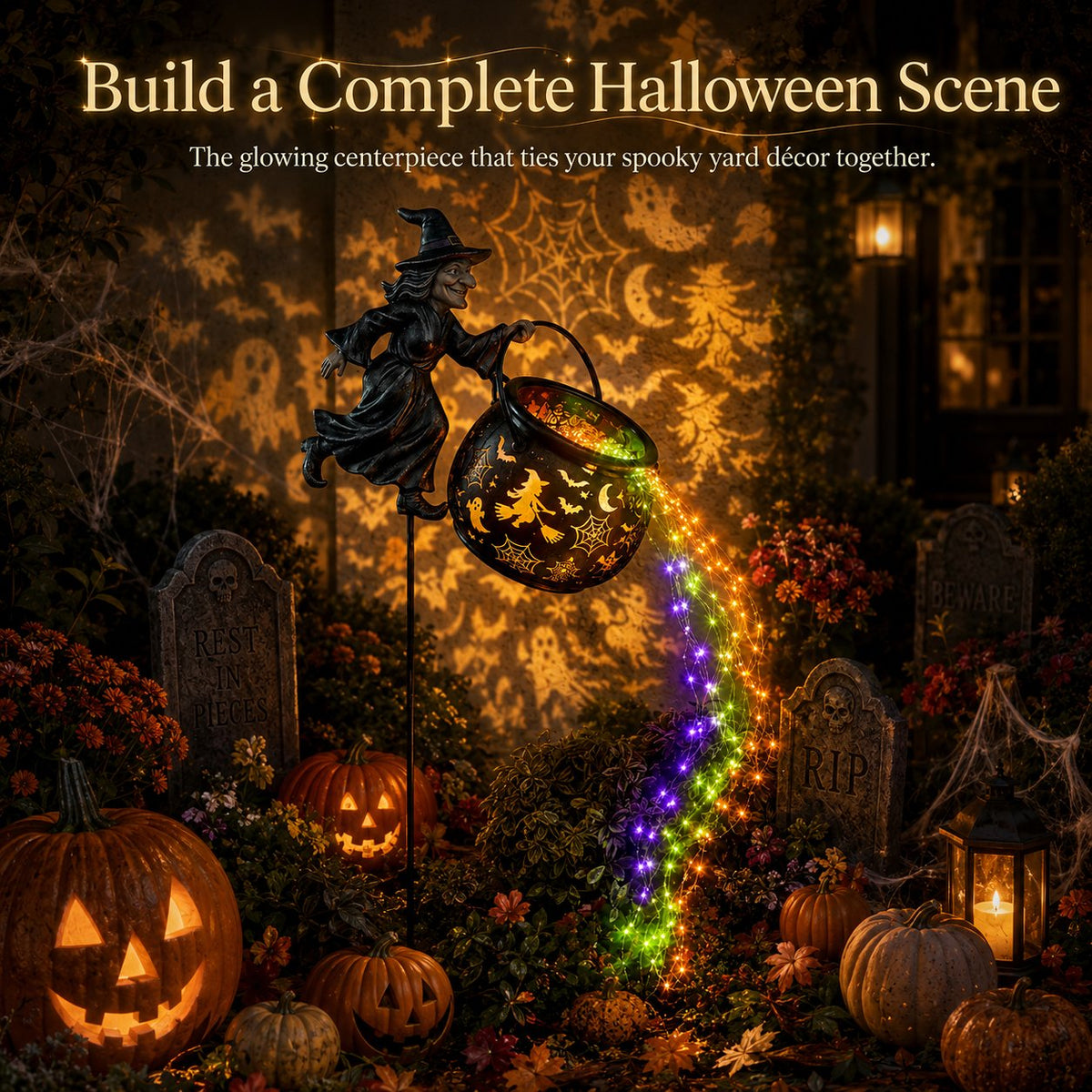 HexaGlow™ Halloween Witch Cauldron Garden Light – Magical Colours & Projections for Your Halloween Decorations 🎃✨