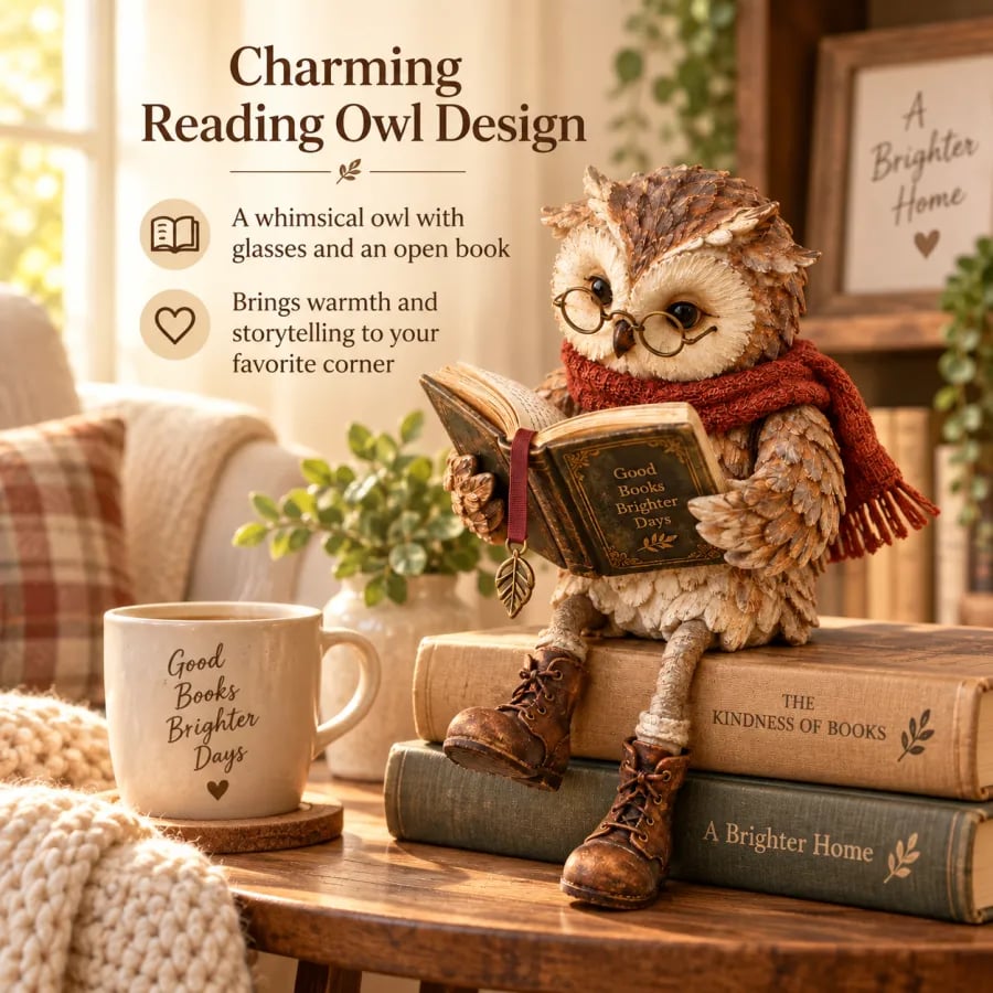 BookHaven™ Reading Owl Decoration | Charming Eye-Catcher for Book Lovers