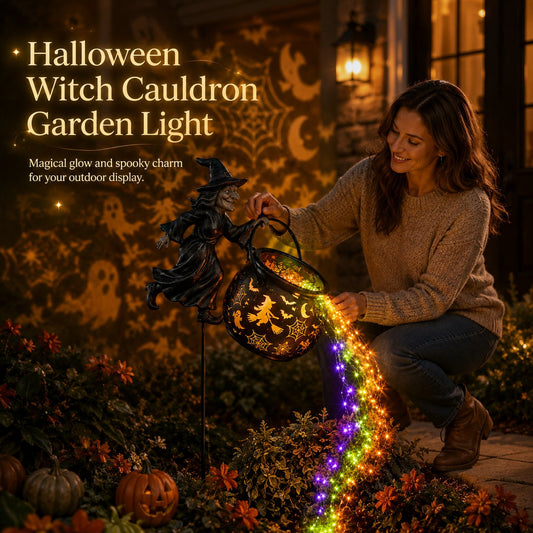 HexaGlow™ Halloween Witch Cauldron Garden Light – Magical Colours & Projections for Your Halloween Decorations 🎃✨