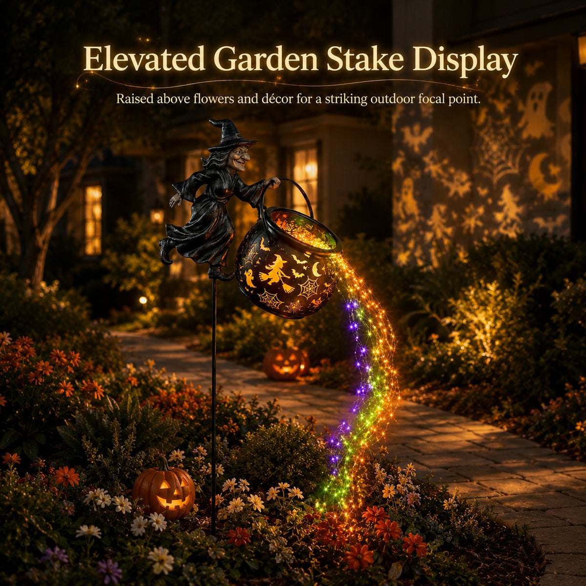 HexaGlow™ Halloween Witch Cauldron Garden Light – Magical Colours & Projections for Your Halloween Decorations 🎃✨