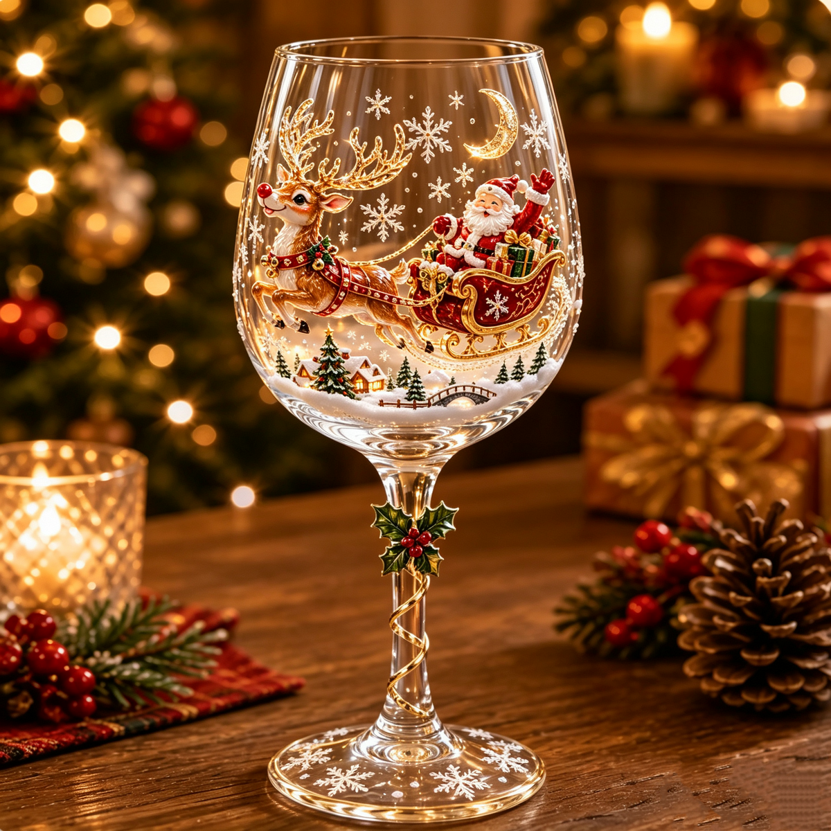 FestivoGlas™ 3D Christmas Wine Glasses – Festive Sips with Magical Christmas Designs