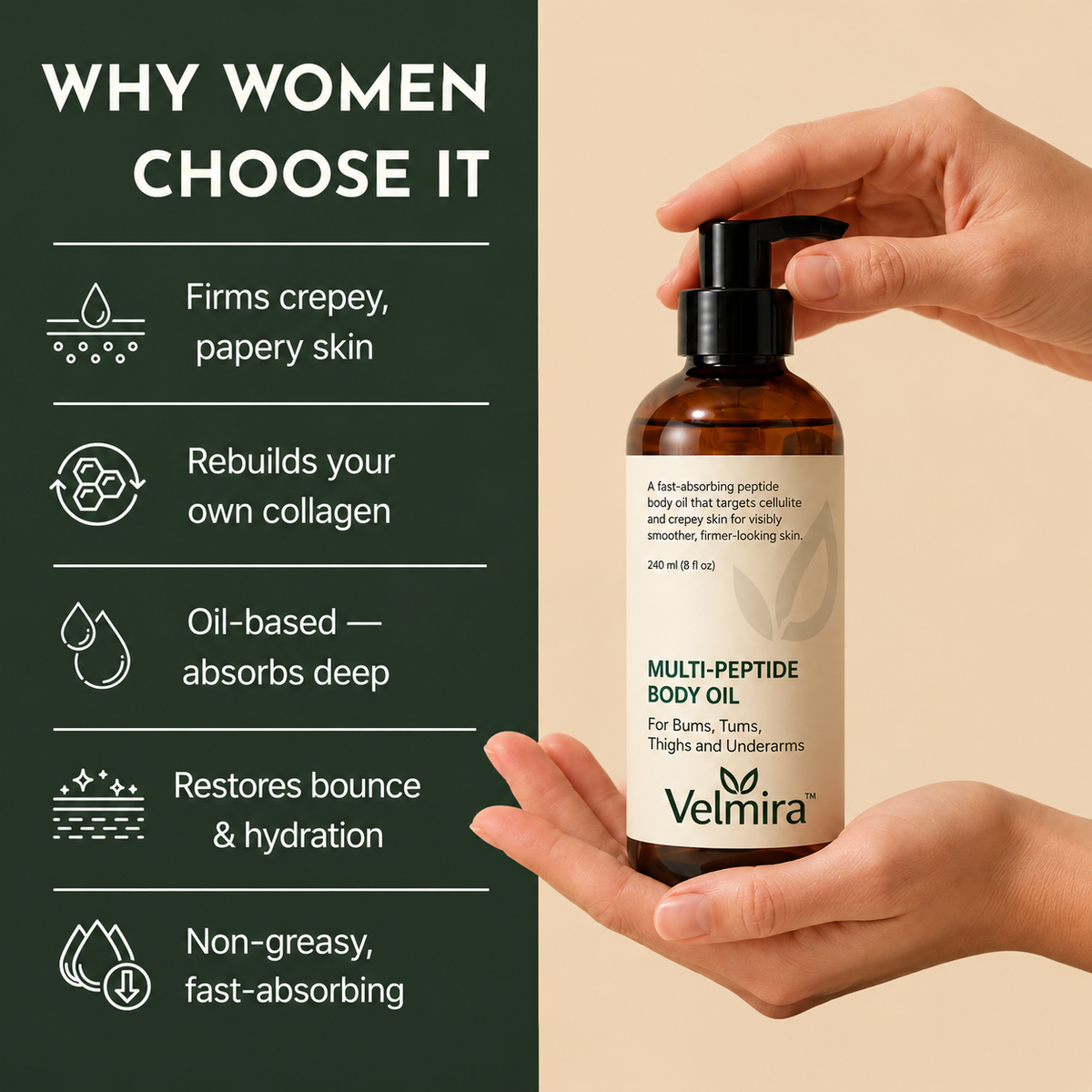 Velmira™ – Hydrating Peptide Body Oil for Soft Skin