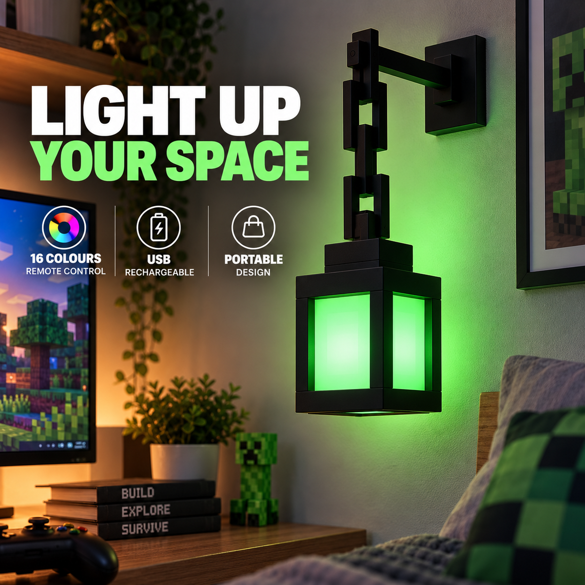 BlockGlow™ Minecraft Lantern Light | Turn Your Sapce Into a 16-Colour Pixel Paradise