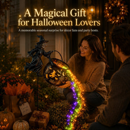 HexaGlow™ Halloween Witch Cauldron Garden Light – Magical Colours & Projections for Your Halloween Decorations 🎃✨