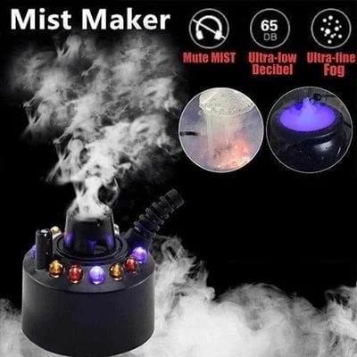 MystiGlow™ 12-LED Mist Maker – Coloured Ultrasonic Mist for Halloween, Décor & Water Features 🎃✨