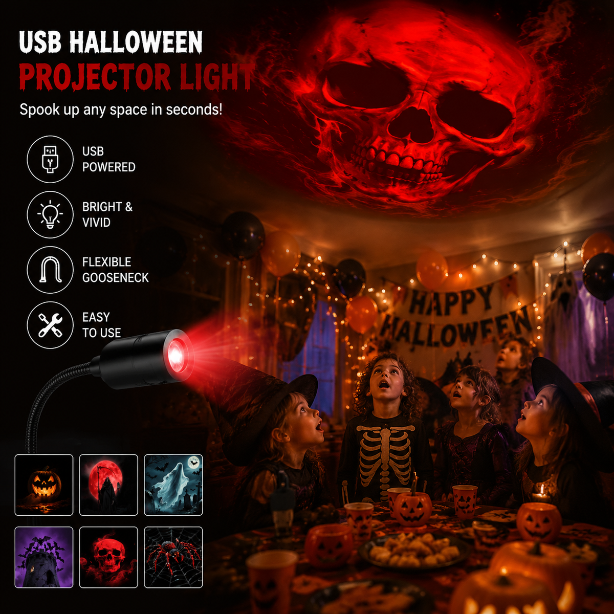 SpookLume™ HD Halloween Projector – 6 Spooky Designs for Instant Halloween Atmosphere