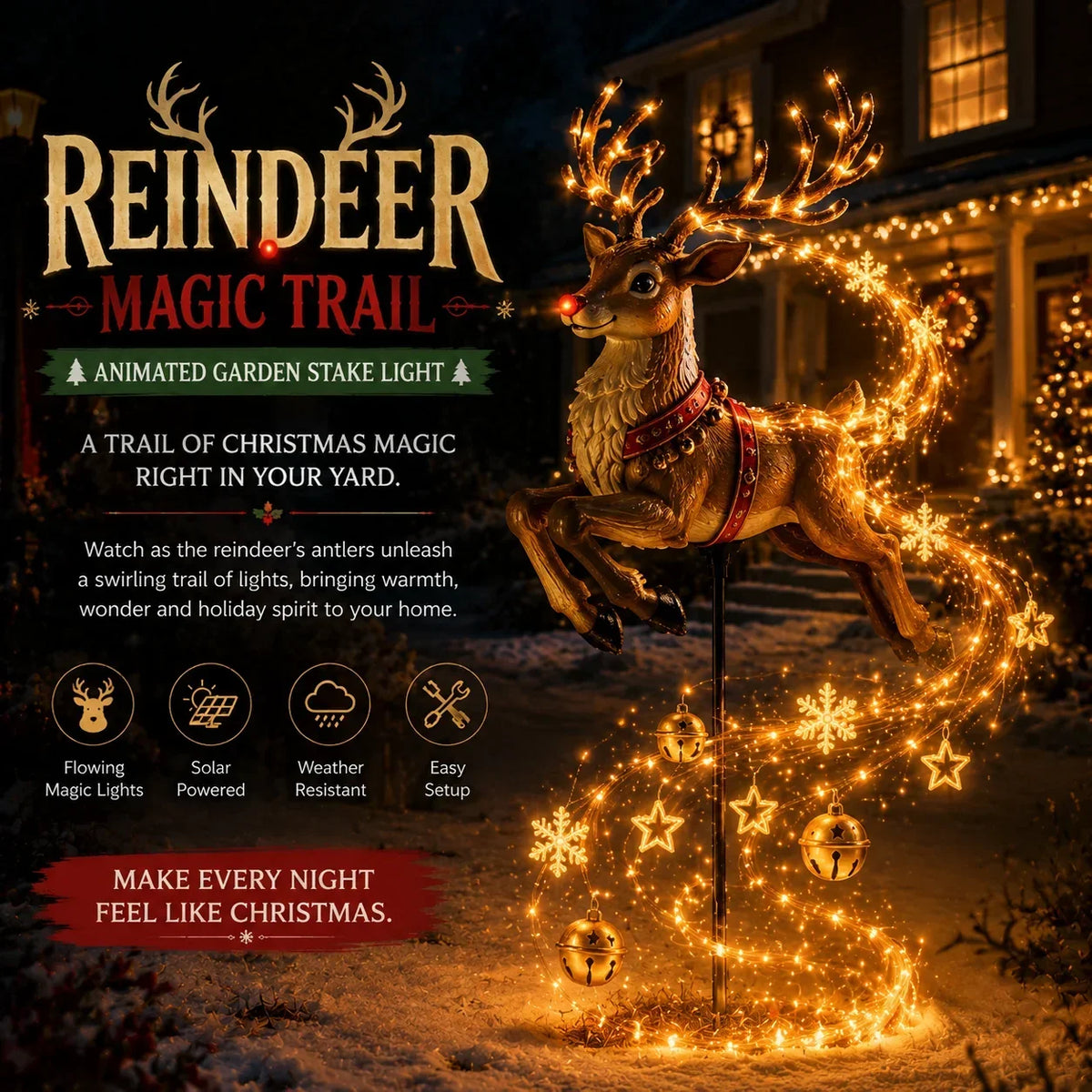 SantaGlow™ Solar Christmas Decoration | Flying Sleigh & Magical Cascade of Lights