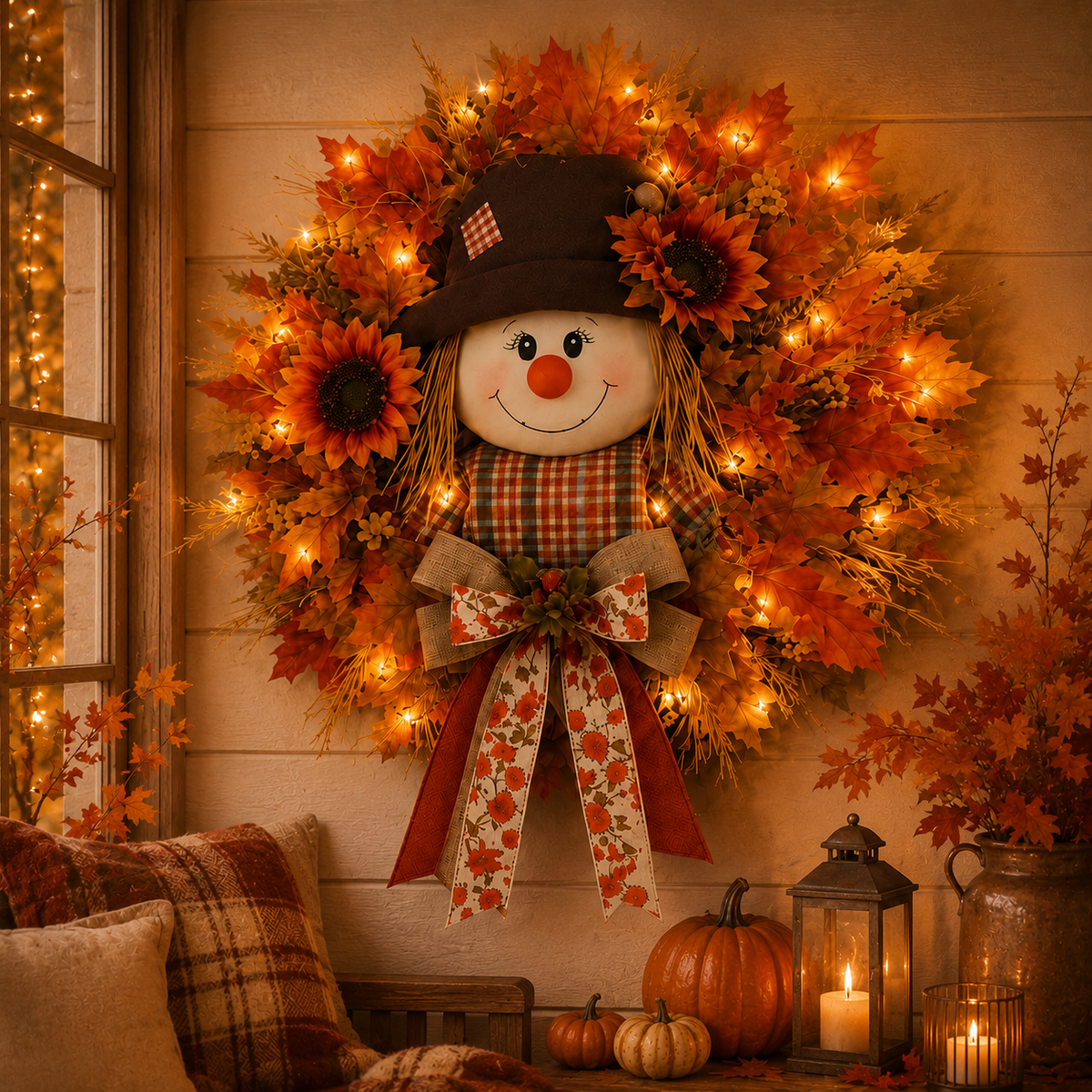 AutumnGlow™ Fall Wreath with Lights | A Warm Welcome for Your Front Door