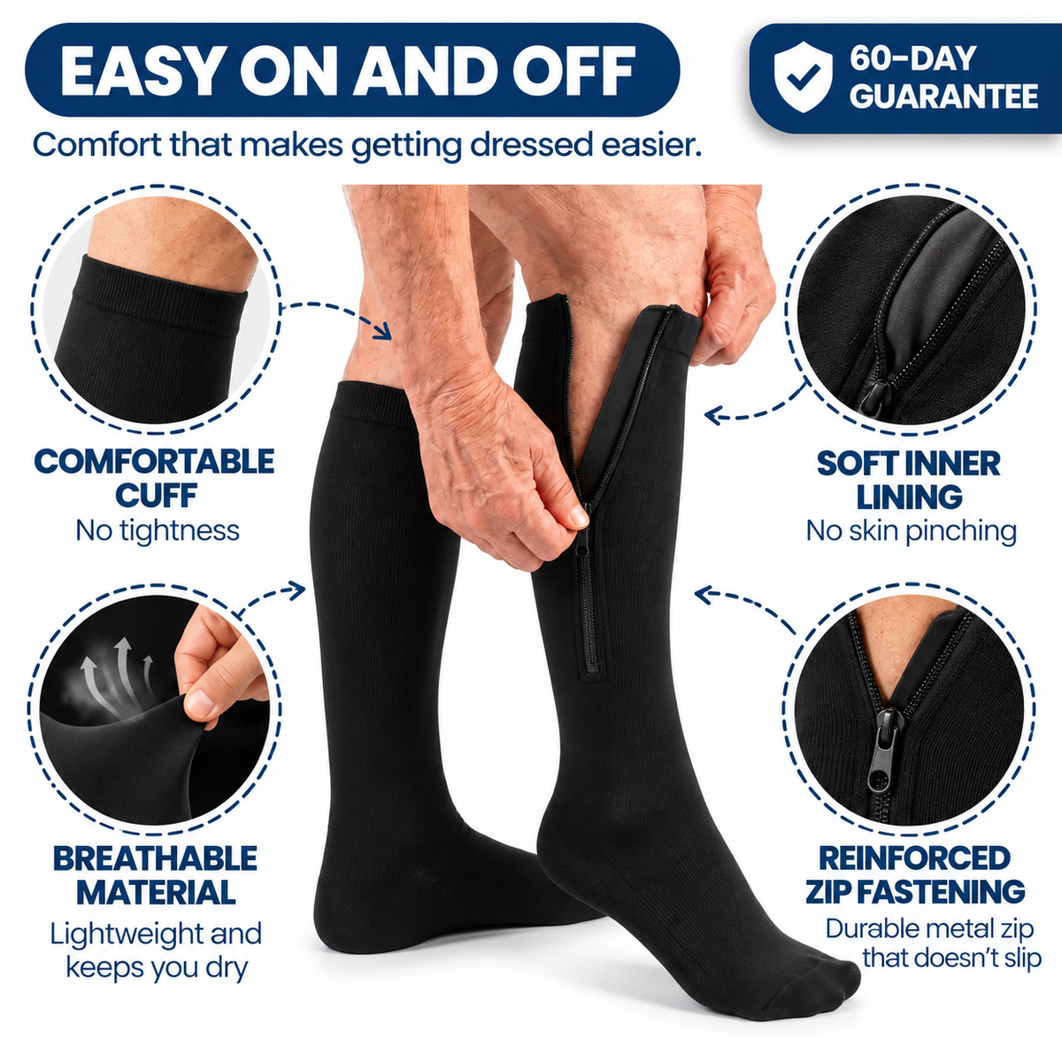 EaseStep™ | Zip-Up Compression Socks - Support for Tired, Heavy Legs