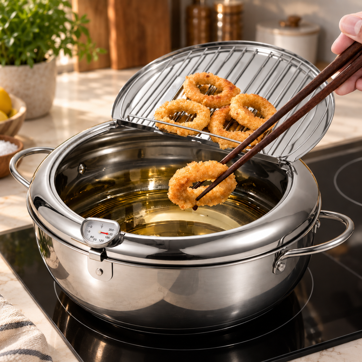 Crispora™ 2.2L Deep Frying Pot | Better Temperature Control & Easy Draining