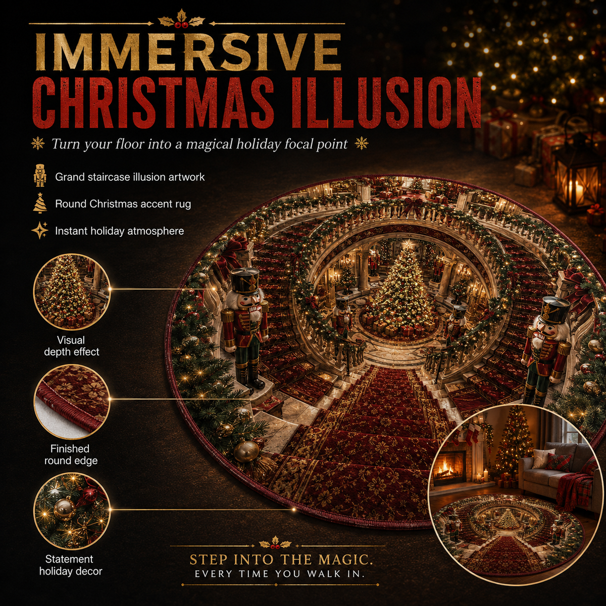 WinterVista™ 3D Christmas Illusion Rug – Magical 3D Depth for Festive Spaces