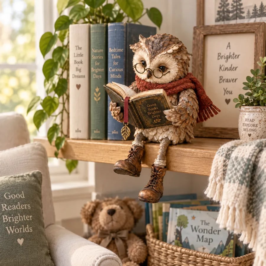 BookHaven™ Reading Owl Decoration | Charming Eye-Catcher for Book Lovers