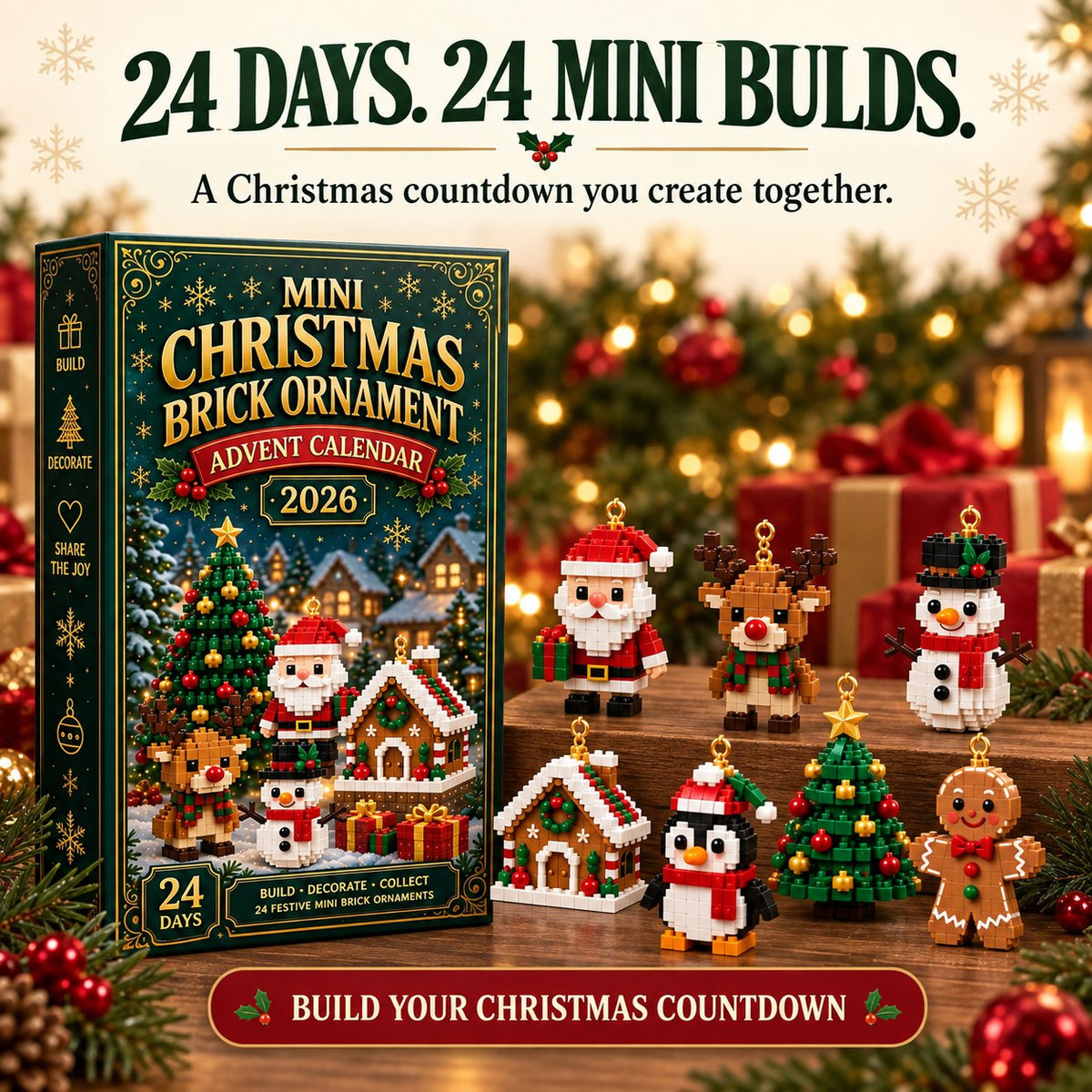 Brickora™ Mini Advent Calendar | 24 Christmas Building Sets to Build & Decorate