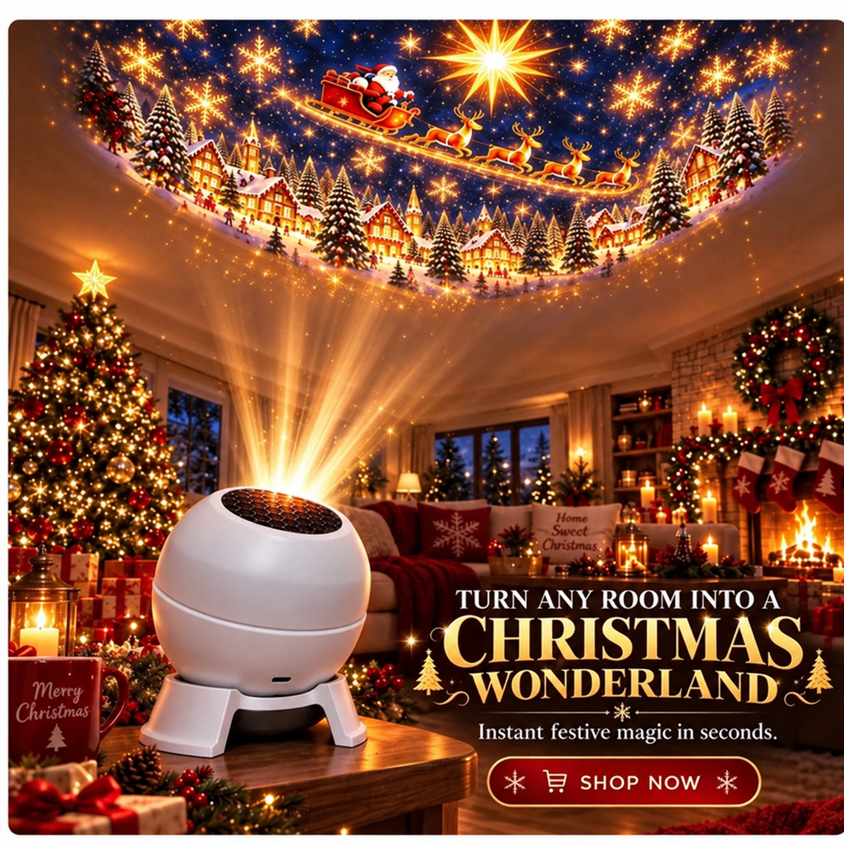 FestiGlow™ Christmas Projection Night Light | Instant Christmas Room Transformation
