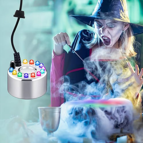 MystiGlow™ 12-LED Mist Maker – Coloured Ultrasonic Mist for Halloween, Décor & Water Features 🎃✨