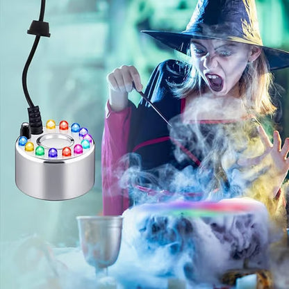 MystiGlow™ 12-LED Mist Maker – Coloured Ultrasonic Mist for Halloween, Décor & Water Features 🎃✨