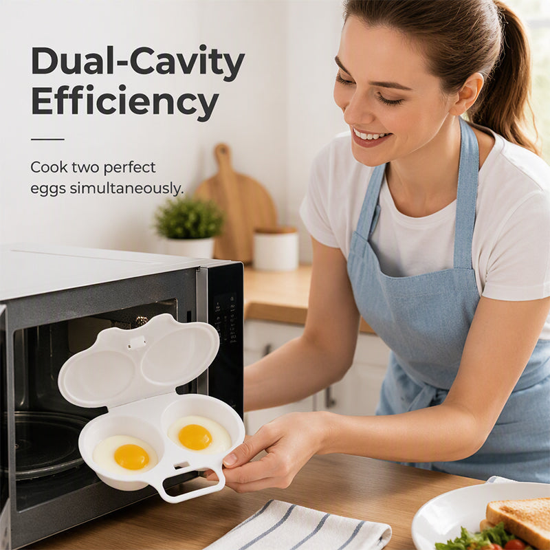 Eggluxe™ – Dual-Cavity Microwave Egg Cooker for Fast Cooking